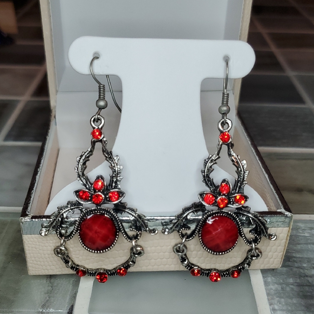 Elegant Red and Silver Dangle Earrings
